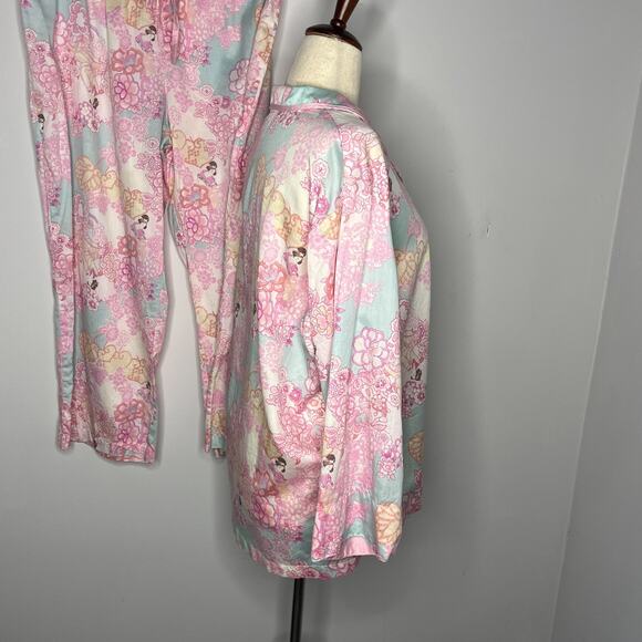 Natori Pajama 2 Piece Set Women's Size XL Pink Pastel Asian Floral Colorful - Picture 4 of 10